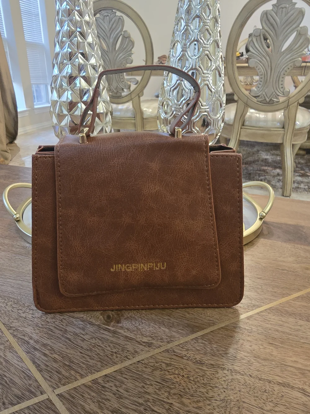 JINGPINPIJU Brown Top-Handle Satchel Bag